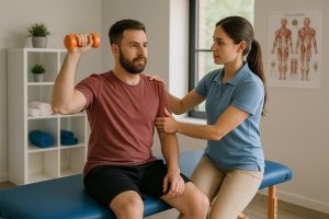 Image of a man receiving physical therapy from a therapist in Auckland