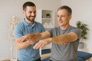 Image of a man receiving physical therapy from a therapist in Auckland