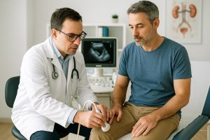 Image of a urologist treating a male patient