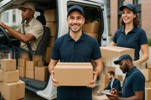 Group of delivery drivers delivering packages for businesses in Auckland