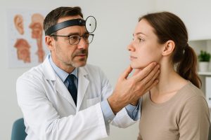 Image of a doctor examining a patients throat