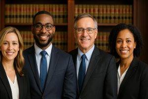 Group of lawyers in front of a library in Auckland