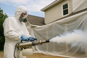 Fumigating a house in New Zealand for pest control