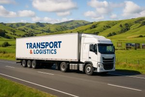 Transport company driving through the North Island of New Zealand