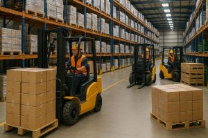 Forklifts in action in commercial factory in New Zealand